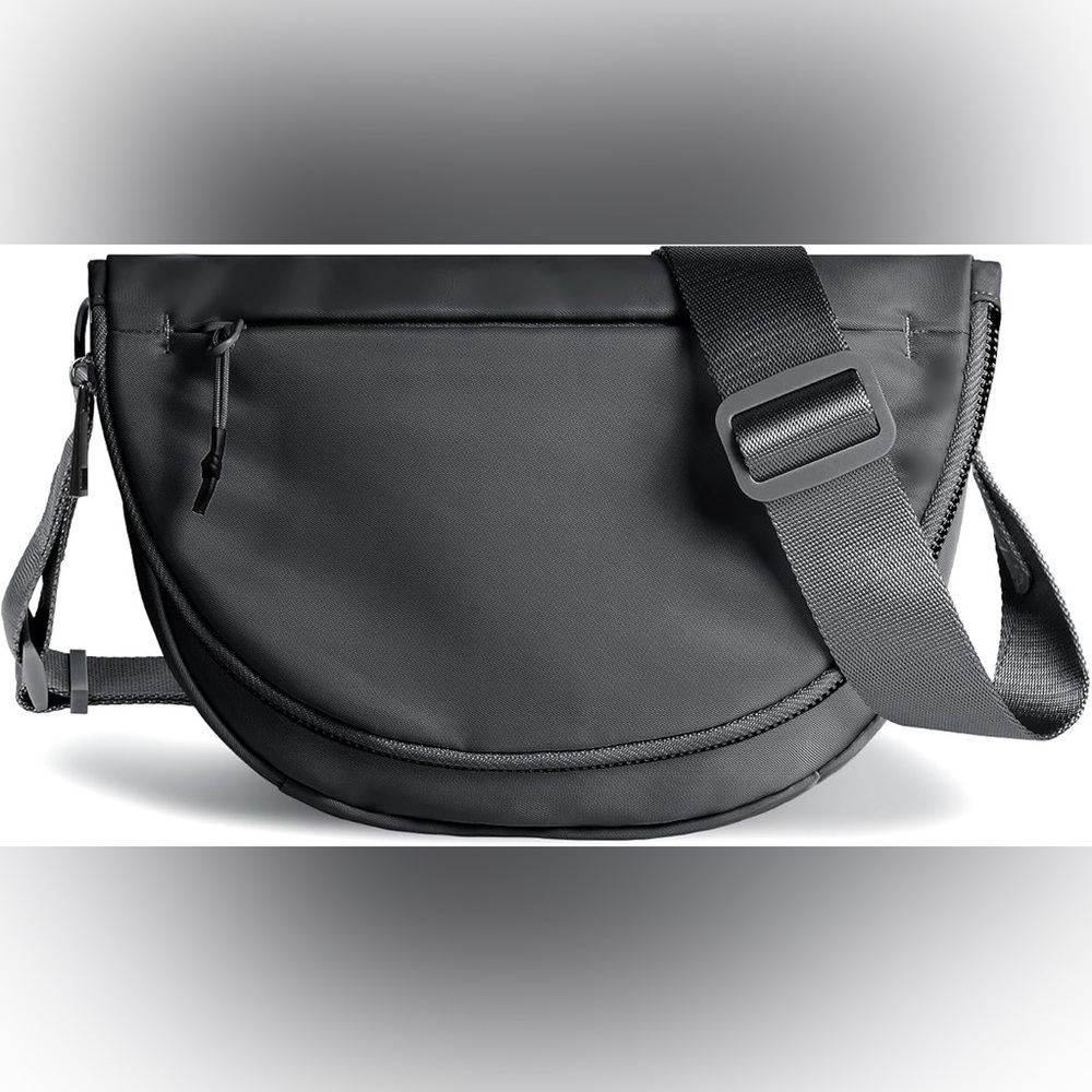 Gray Nylon Crescent Moon Dark Gray Crossbody Bag